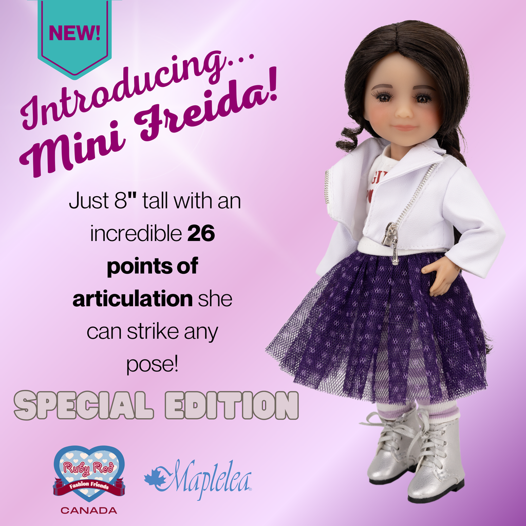 Mini Freida 8" tall Ruby Red Fashion Friend doll, Special edition, new, fashionable, pocket sized, girl power