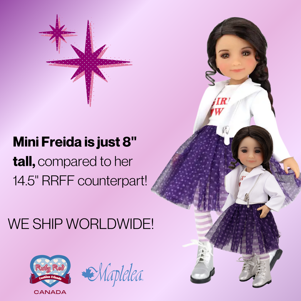 Mini Freida 8" tall Ruby Red Fashion Friend doll, Special edition, new, fashionable, pocket sized, girl power