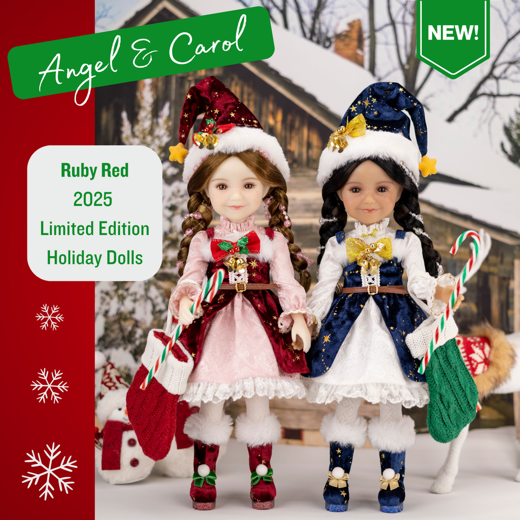 Ruby Red 2025 Holiday Edition Doll Angel in red and pink Christmas themed dress.