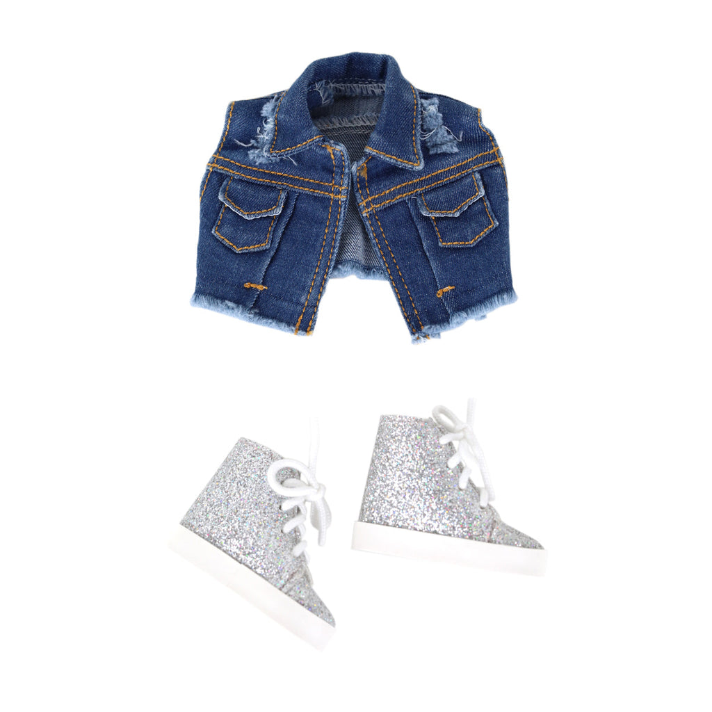  Denim Duo Silver Shoes ruby red siblies outfit collectible doll jacket shoes